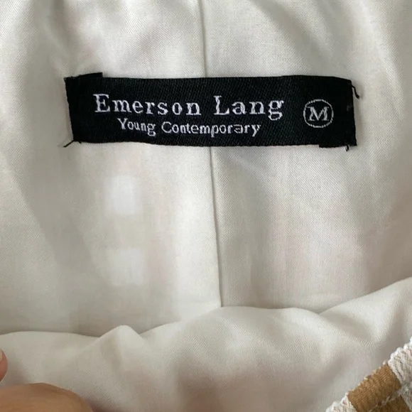 Emerson Lang Tan Gingham Bubble Midi Skirt Size M Tan White Plaid Lined - Picture 9 of 11